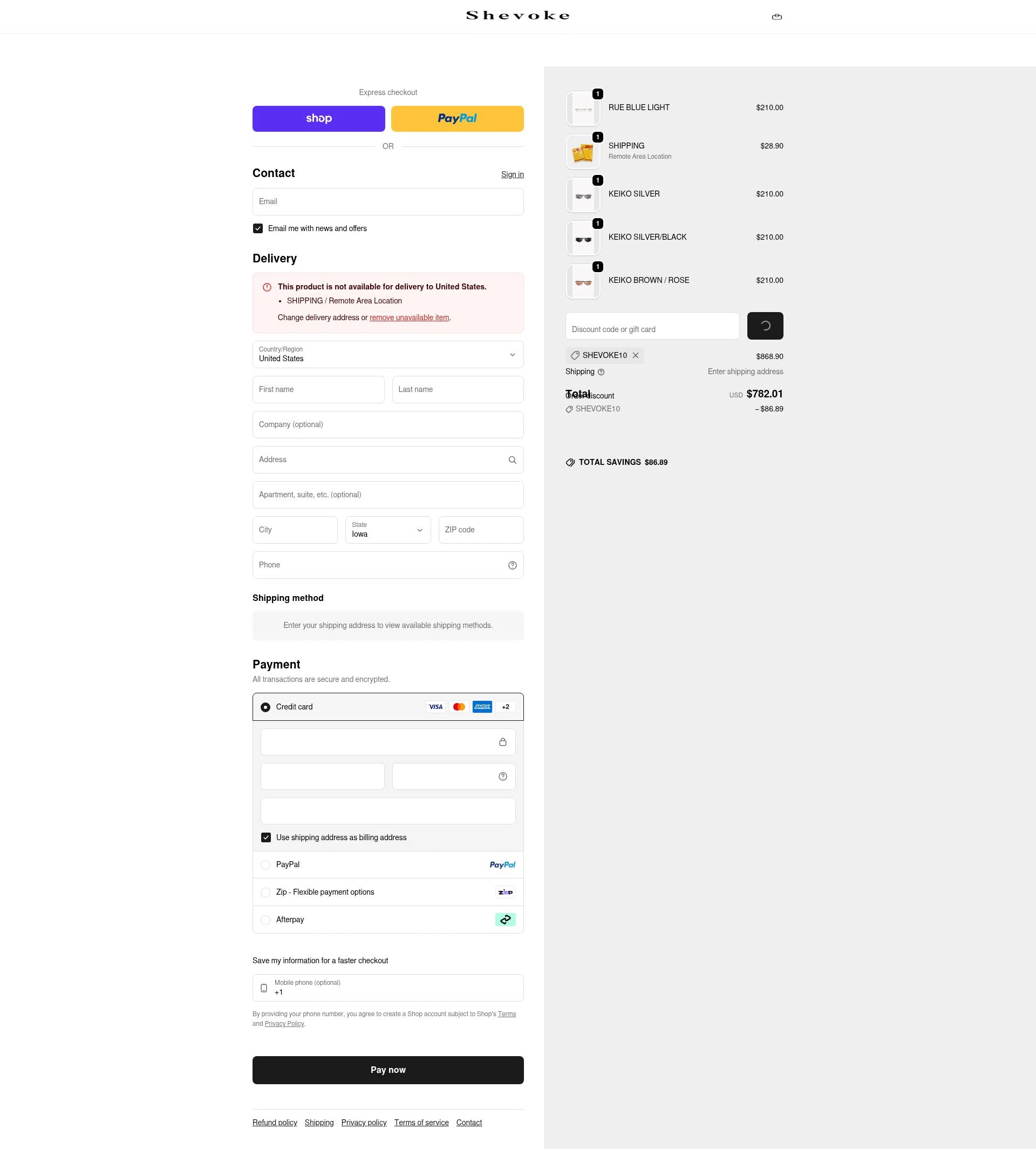 Shevoke checkout page showing Shevoke promo code box | Screenshot taken by SimplyCodes community member on Feb 10, 2026