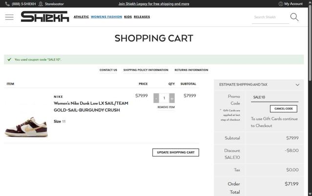 Shiekh checkout page showing Shiekh promo code box | Screenshot taken by SimplyCodes community member on Sep 13, 2025