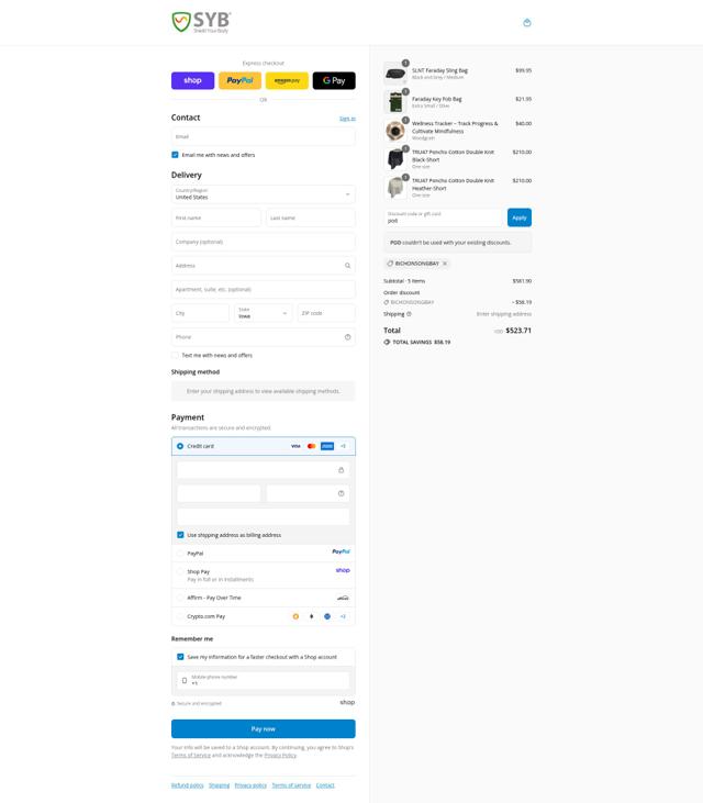 Shield Your Body checkout page showing Shield Your Body coupon code box | Screenshot taken by SimplyCodes community member on Sep 10, 2025