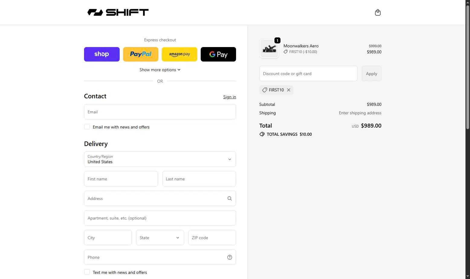 Shift Robotics checkout page showing Shift Robotics promo code box | Screenshot taken by SimplyCodes community member on Oct 13, 2025