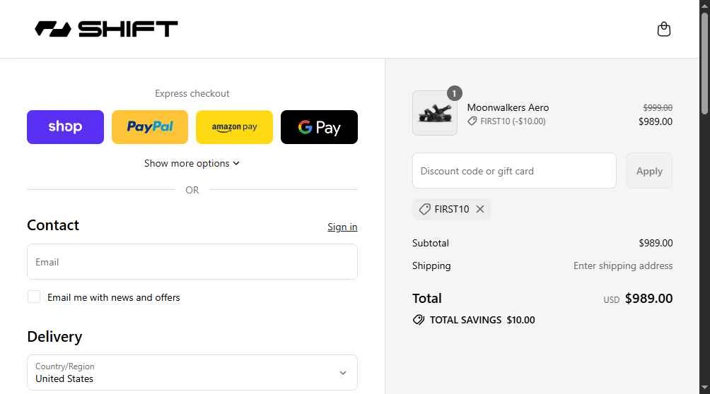 Shift Robotics checkout page showing Shift Robotics promo code box | Screenshot taken by SimplyCodes community member on Sep 14, 2025