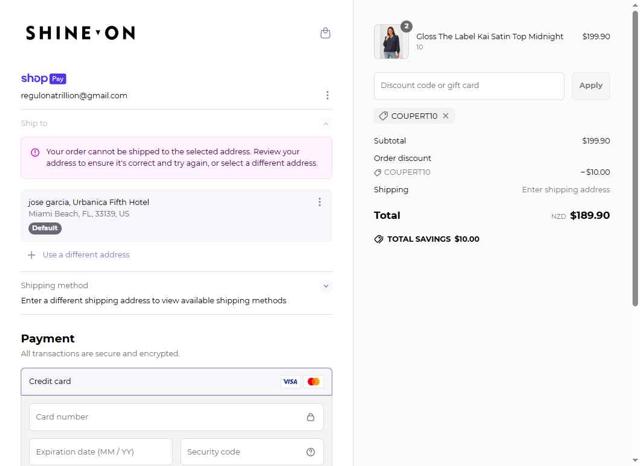 Shine On checkout page showing Shine On discount code box | Screenshot taken by SimplyCodes community member on May 13, 2025