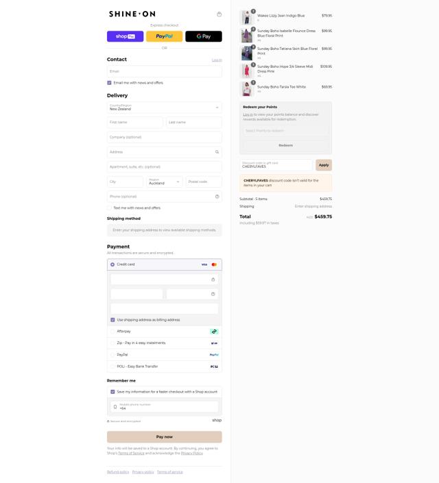 Shine On checkout page showing Shine On discount code box | Screenshot taken by SimplyCodes community member on Aug 19, 2025