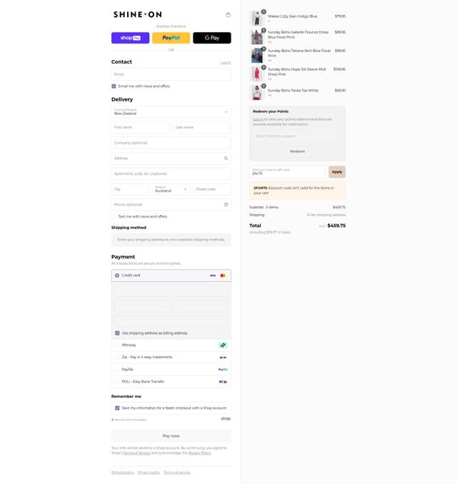 Shine On checkout page showing Shine On discount code box | Screenshot taken by SimplyCodes community member on Aug 19, 2025