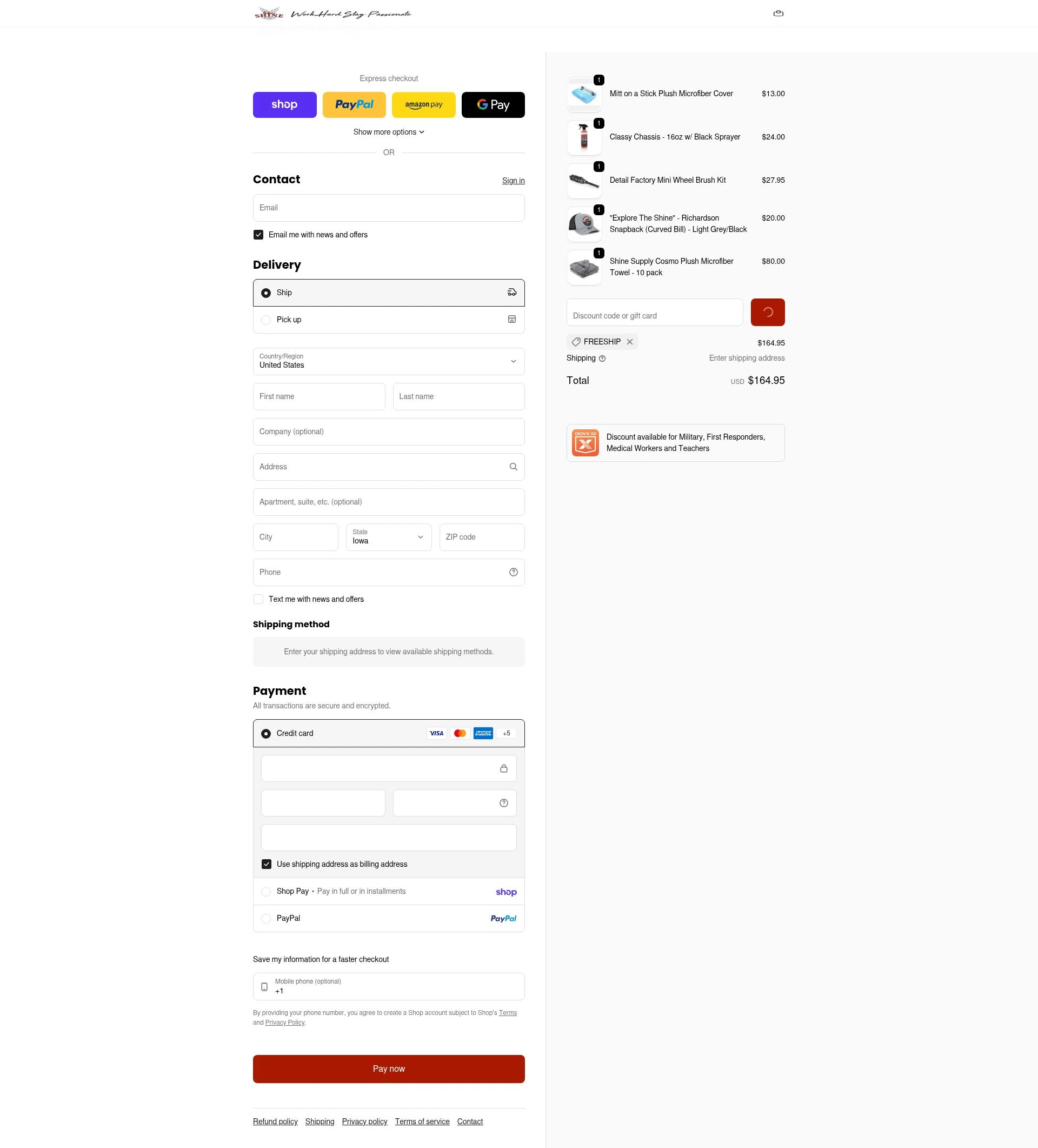 SHINE SUPPLY checkout page showing SHINE SUPPLY discount code box | Screenshot taken by SimplyCodes community member on Feb 2, 2026