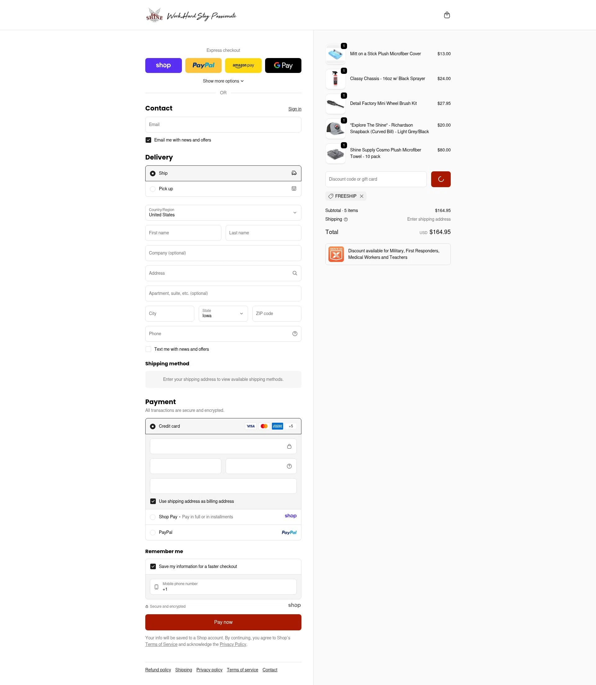 SHINE SUPPLY checkout page showing SHINE SUPPLY discount code box | Screenshot taken by SimplyCodes community member on Jan 14, 2026