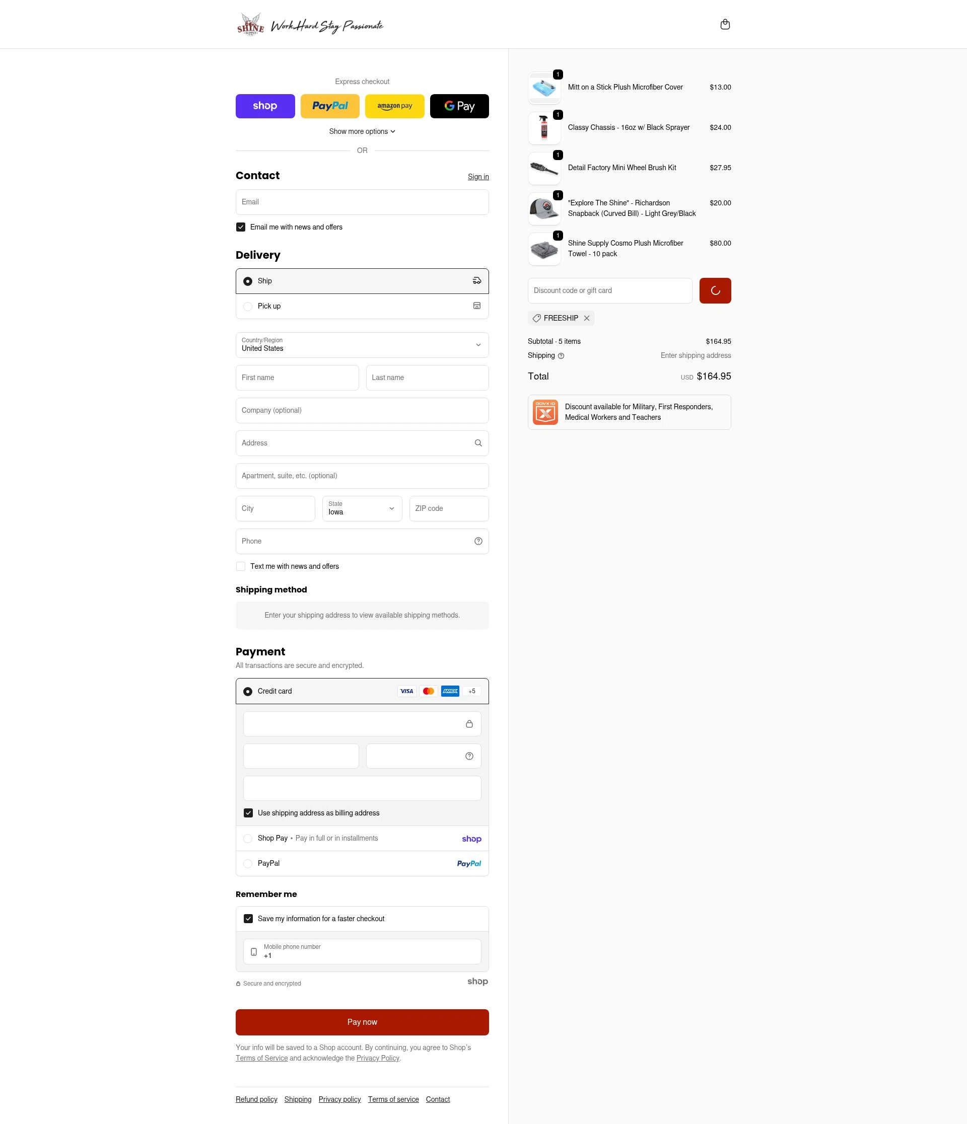 SHINE SUPPLY checkout page showing SHINE SUPPLY discount code box | Screenshot taken by SimplyCodes community member on Jan 28, 2026