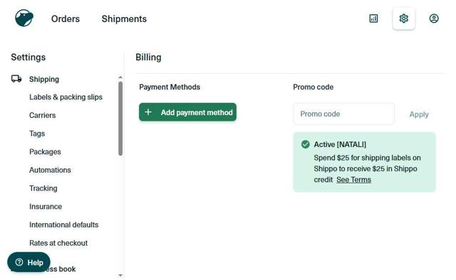 Shippo checkout page showing Shippo promo code box | Screenshot taken by SimplyCodes community member on Jun 3, 2025