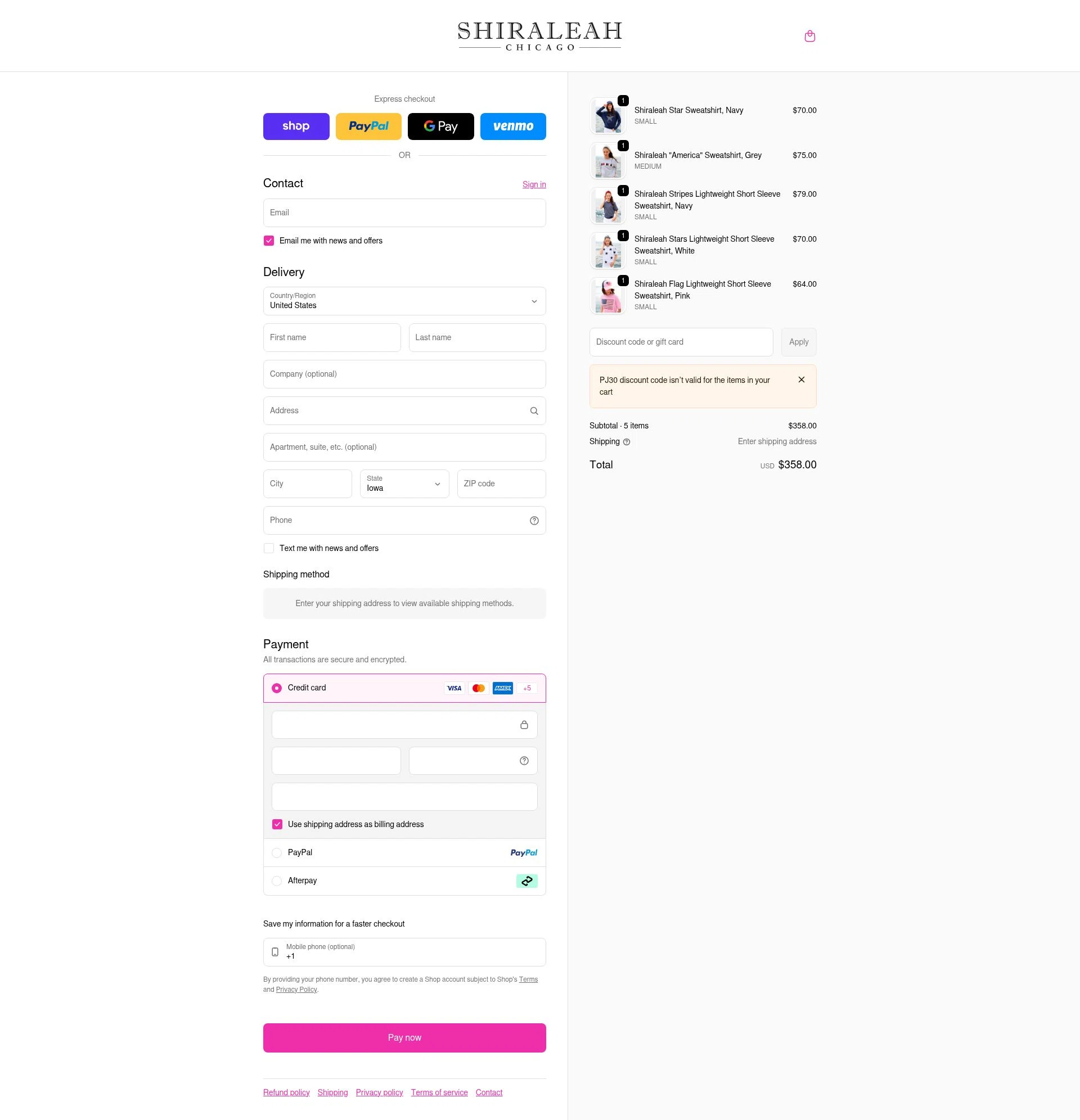 Shiraleah checkout page showing Shiraleah discount code box | Screenshot taken by SimplyCodes community member on Feb 5, 2026