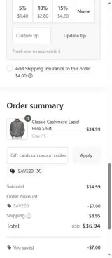 Shirts In Style coupon verification screenshot