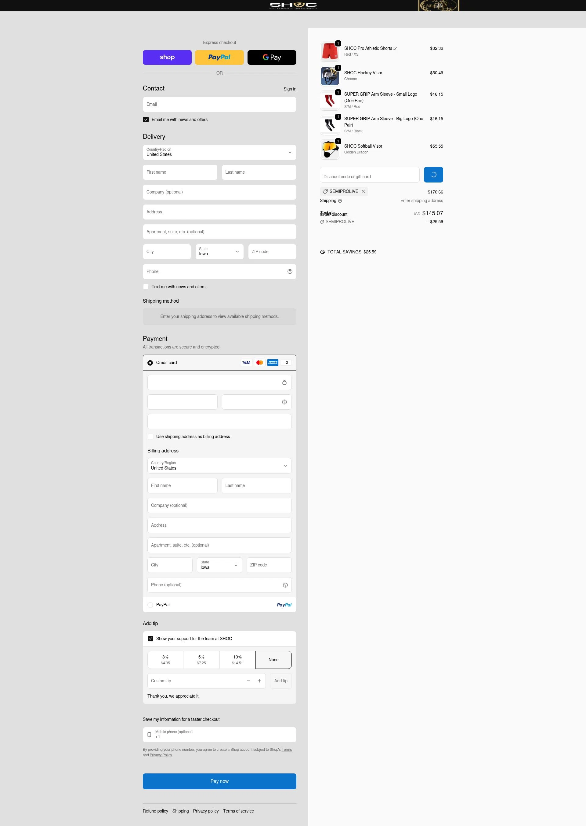 Shoc checkout page showing Shoc discount code box | Screenshot taken by SimplyCodes community member on Feb 9, 2026