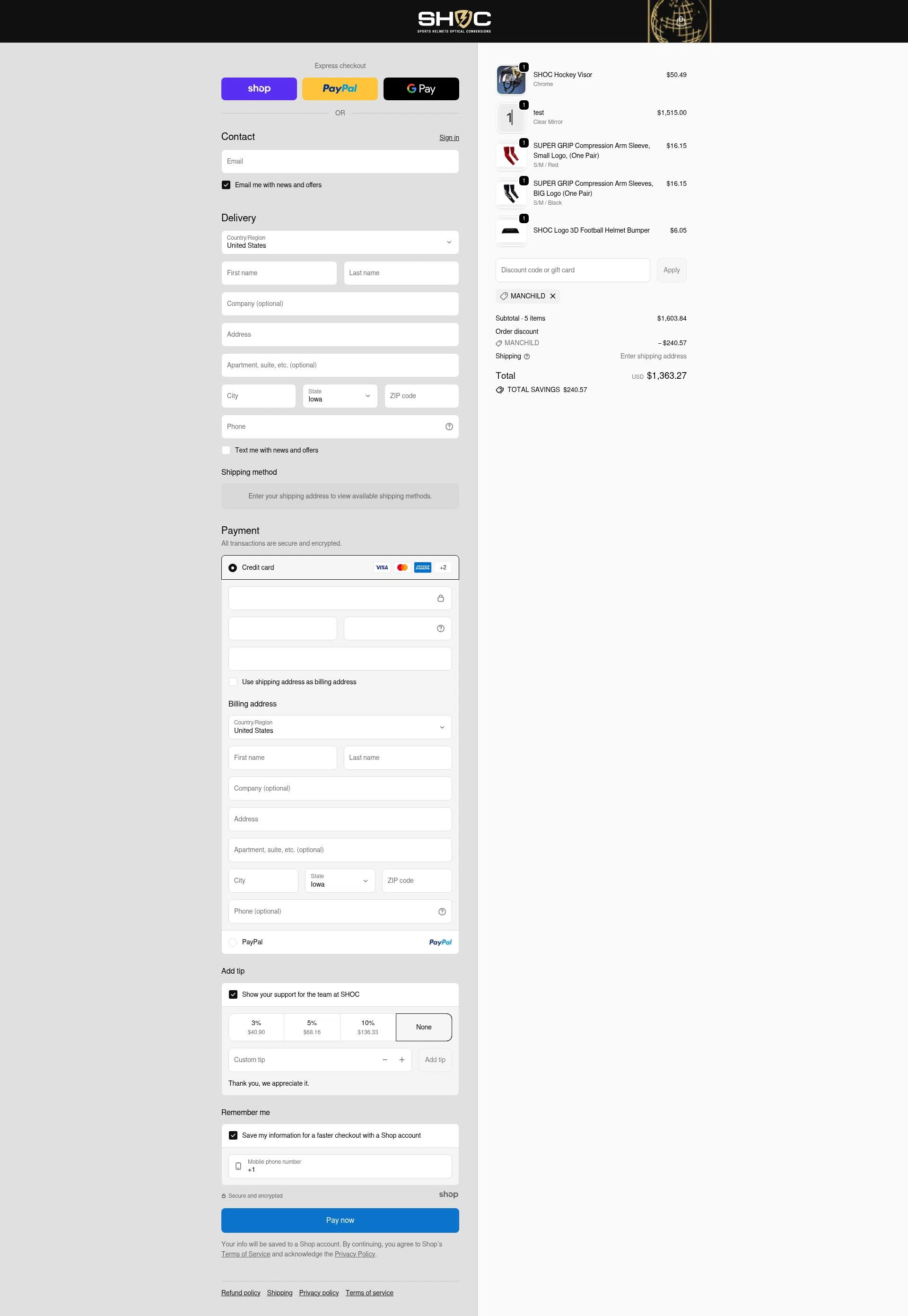 Shoc checkout page showing Shoc discount code box | Screenshot taken by SimplyCodes community member on Nov 24, 2025