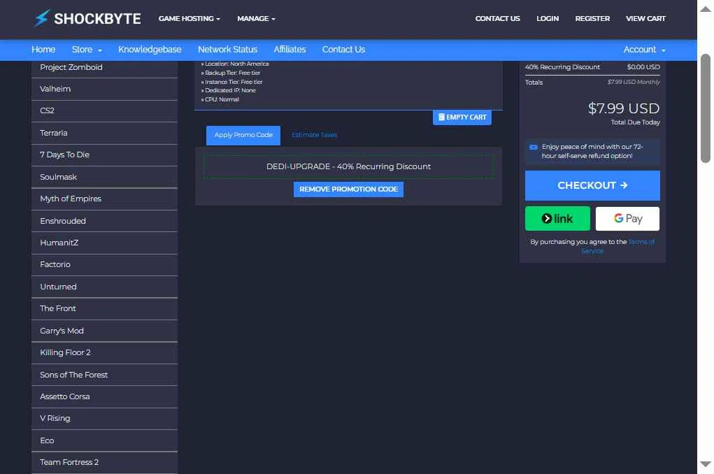 Shockbyte checkout page showing Shockbyte promo code box | Screenshot taken by SimplyCodes community member on Feb 3, 2026