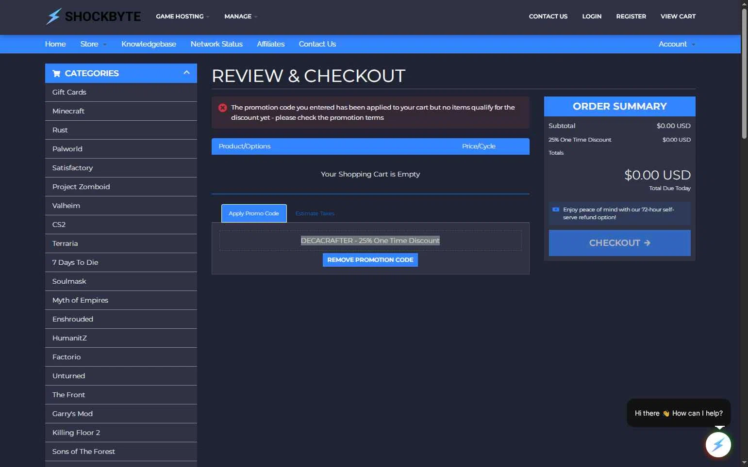 Shockbyte checkout page showing Shockbyte promo code box | Screenshot taken by SimplyCodes community member on Feb 3, 2026