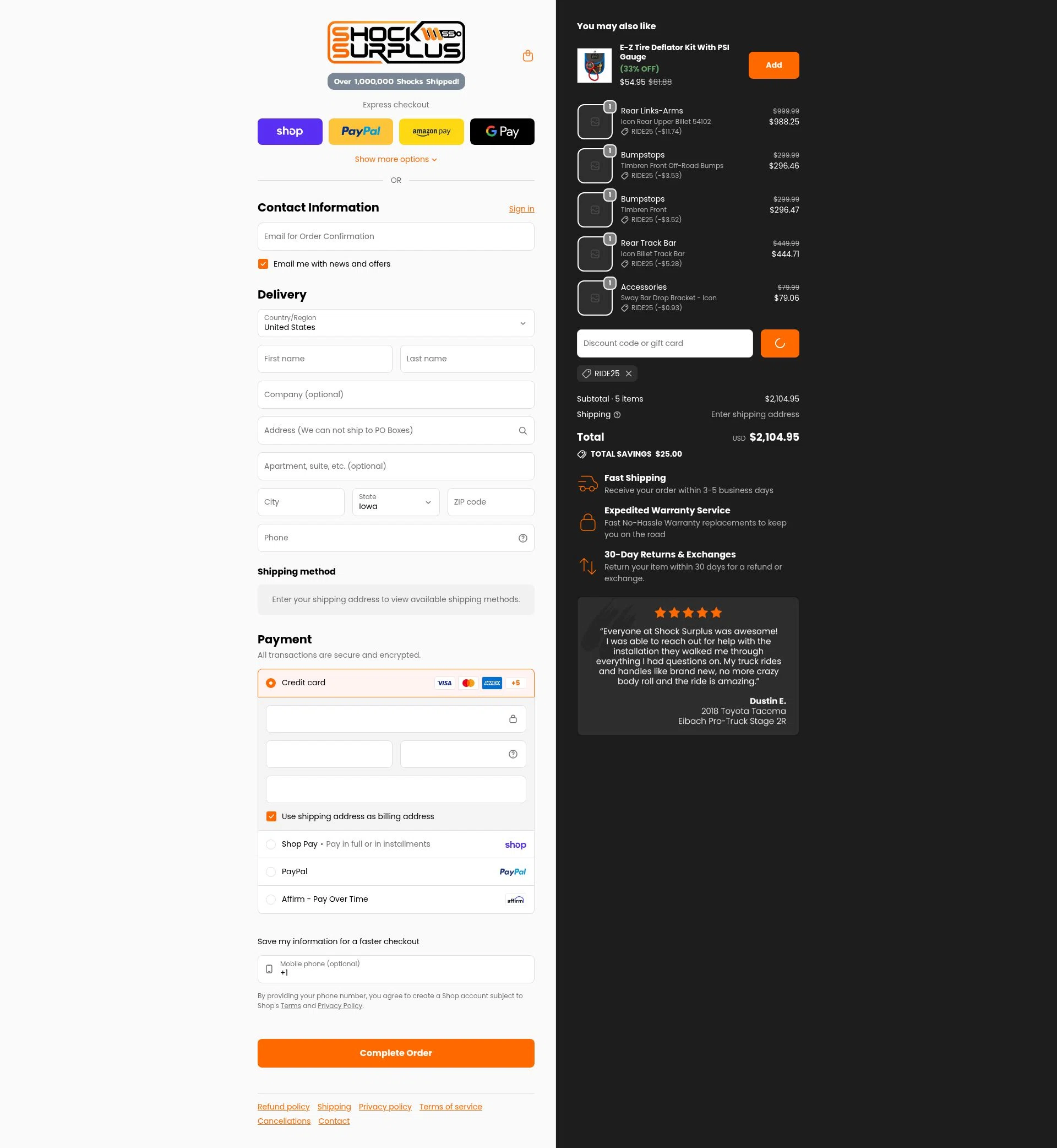 Shock Surplus checkout page showing Shock Surplus discount code box | Screenshot taken by SimplyCodes community member on Feb 11, 2026