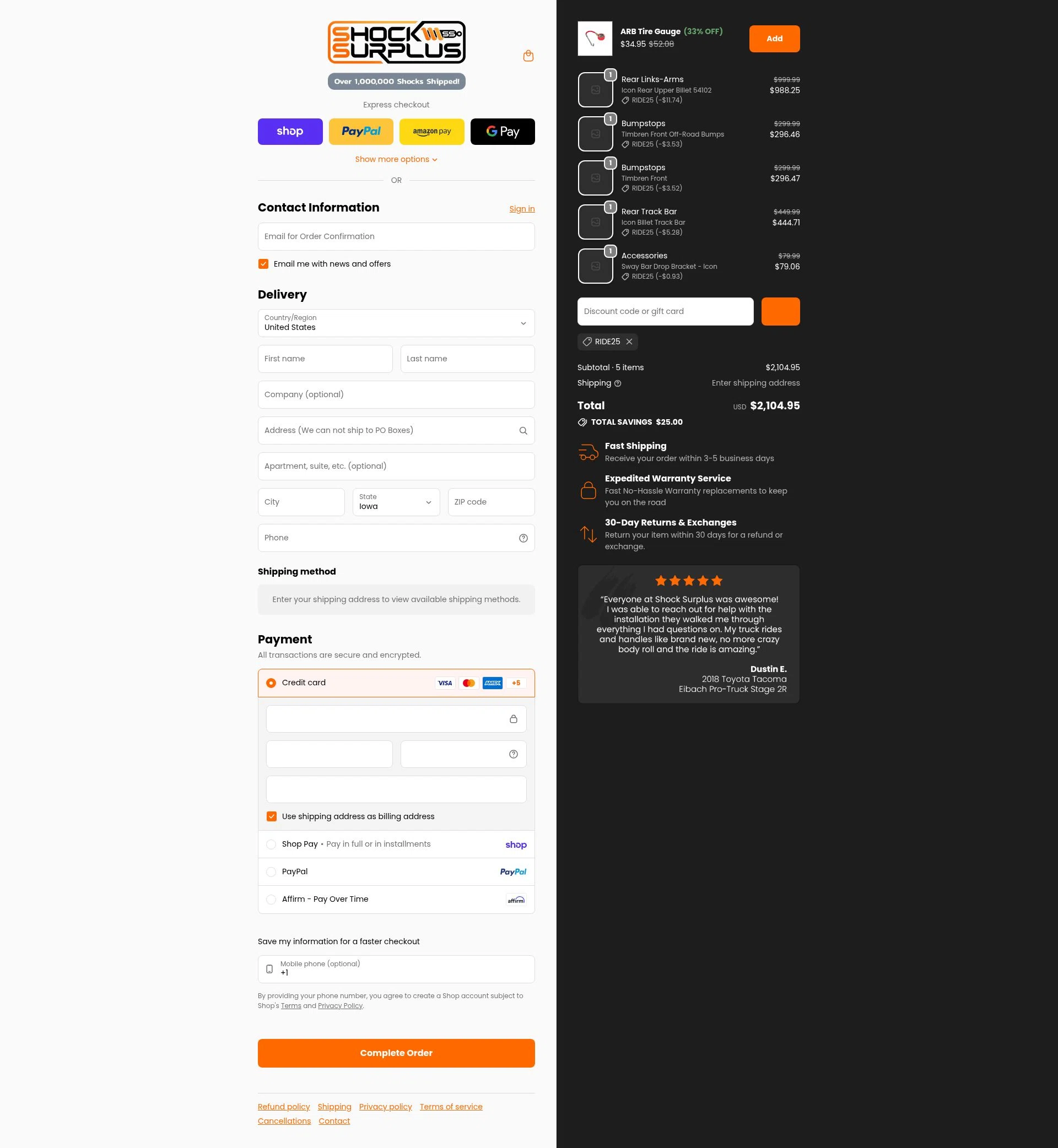 Shock Surplus checkout page showing Shock Surplus discount code box | Screenshot taken by SimplyCodes community member on Feb 10, 2026