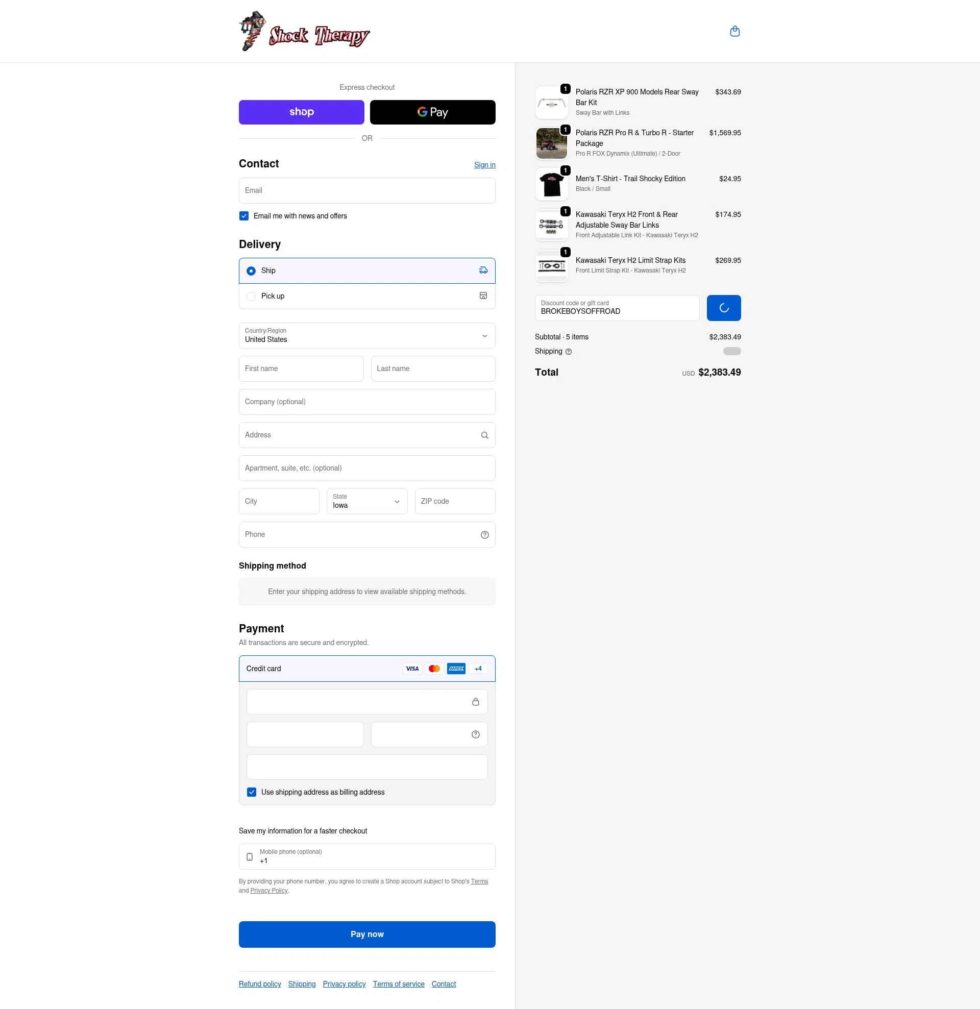 Shock Therapy checkout page showing Shock Therapy discount code box | Screenshot taken by SimplyCodes community member on Feb 5, 2026