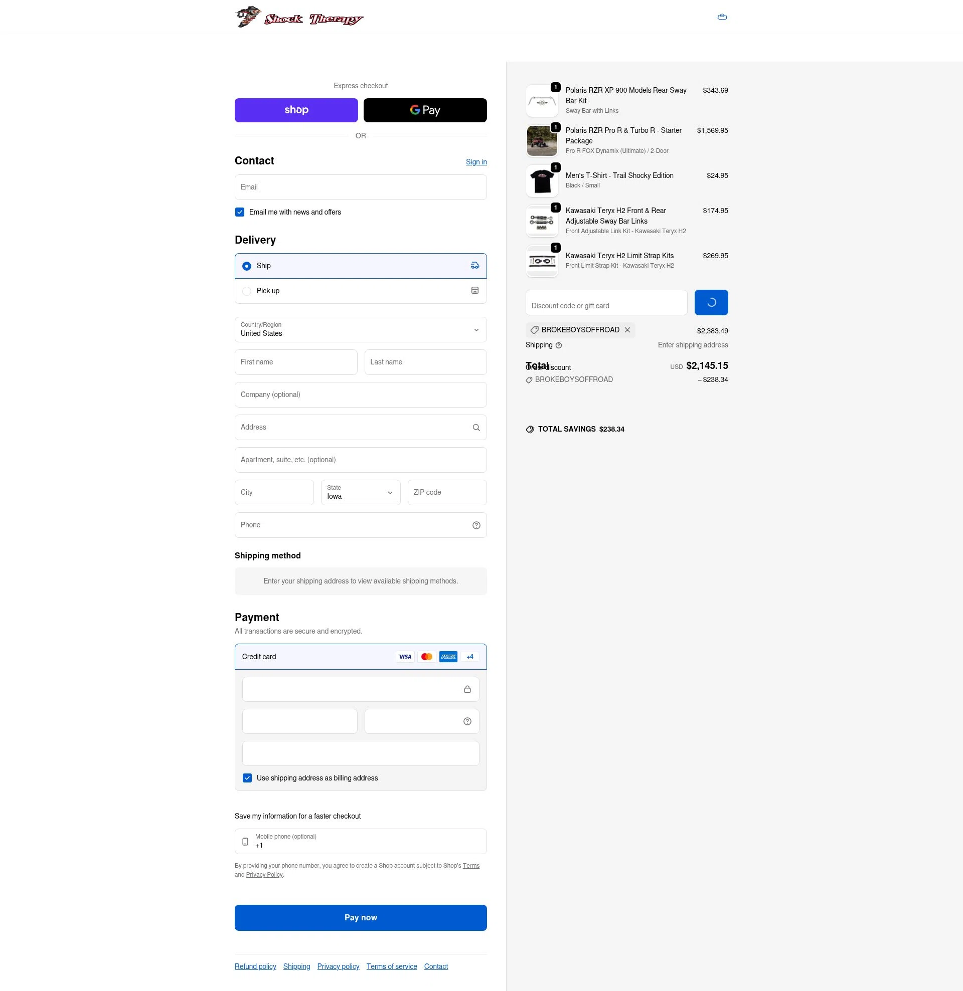 Shock Therapy checkout page showing Shock Therapy discount code box | Screenshot taken by SimplyCodes community member on Feb 9, 2026