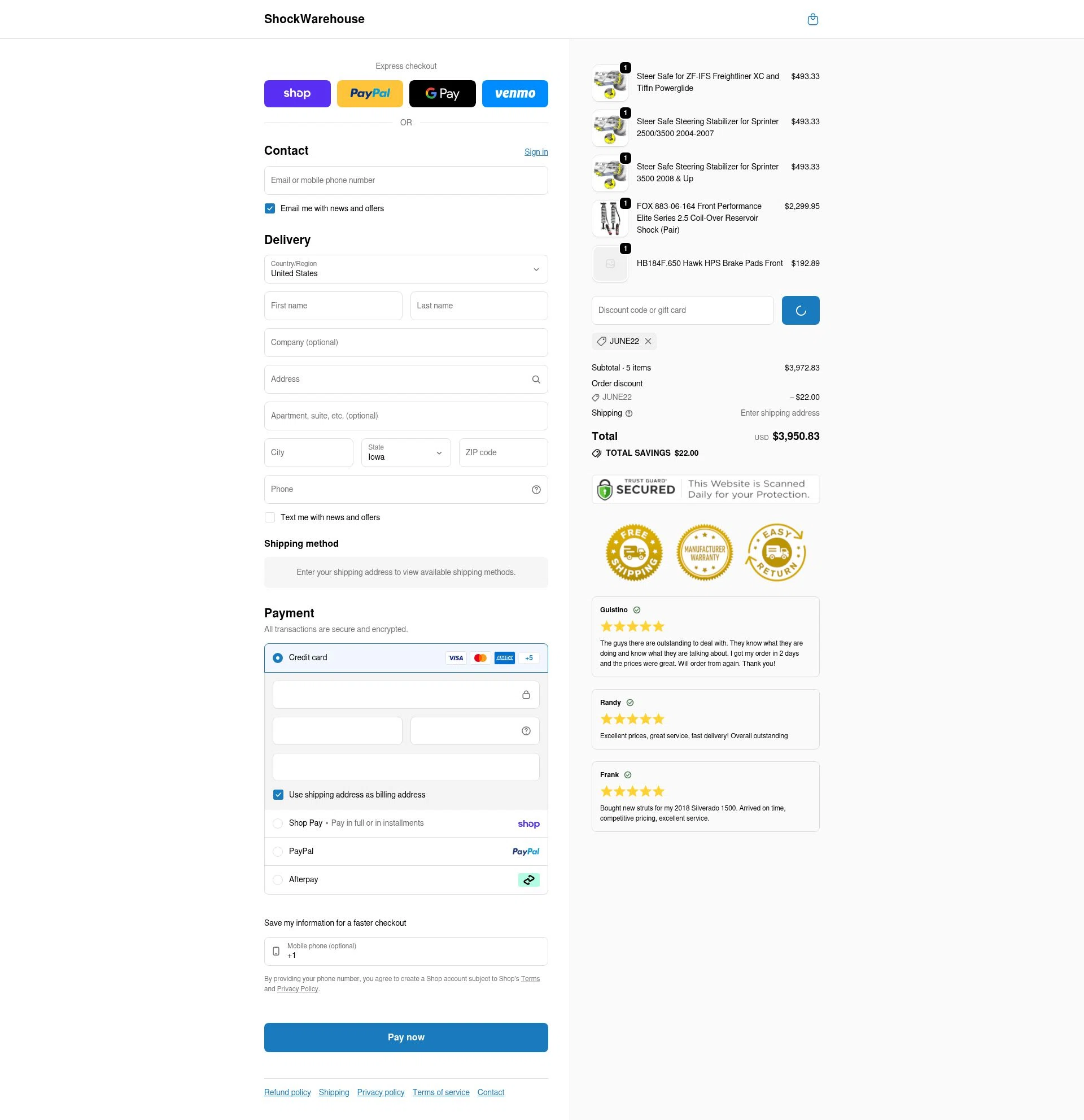 Shock Warehouse checkout page showing Shock Warehouse discount code box | Screenshot taken by SimplyCodes community member on Feb 11, 2026