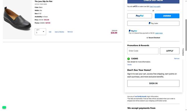 Shoes for All checkout page showing Shoes for All coupon code box | Screenshot taken by SimplyCodes community member on Aug 30, 2025