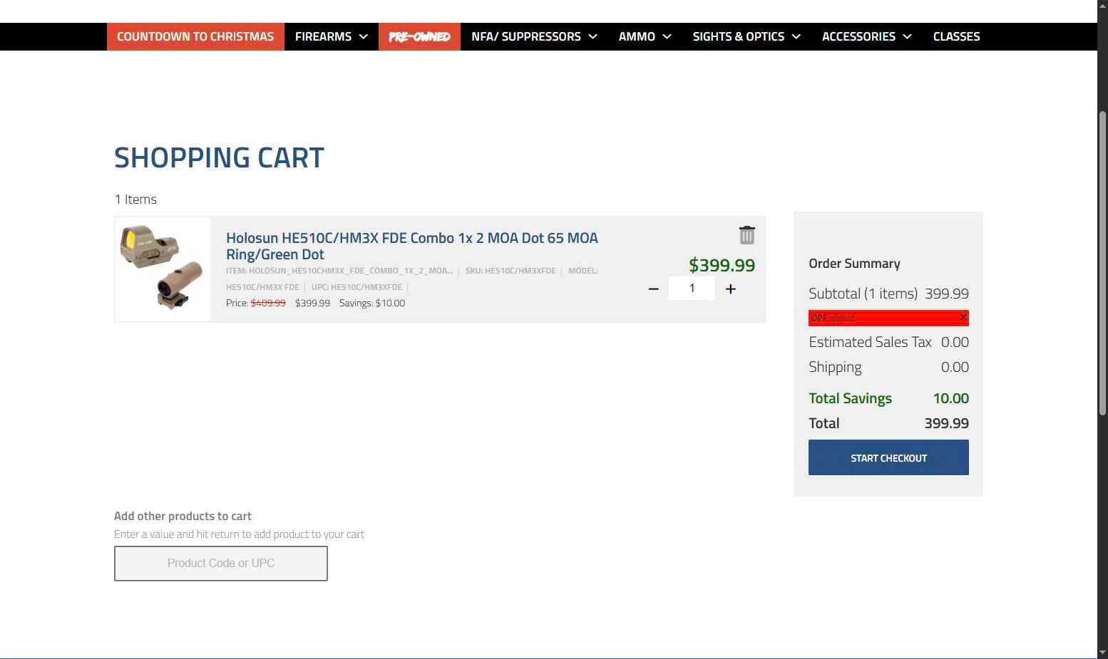 Shooters Choice checkout page showing Shooters Choice promo code box | Screenshot taken by SimplyCodes community member on Dec 13, 2025