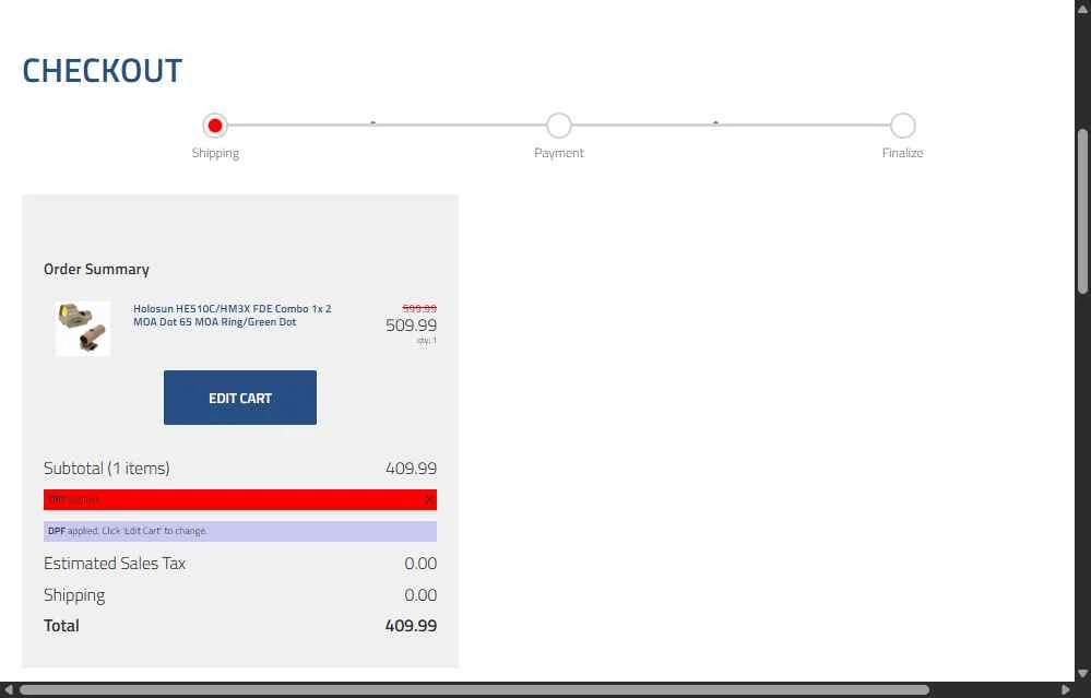 Shooters Choice checkout page showing Shooters Choice promo code box | Screenshot taken by SimplyCodes community member on Sep 17, 2025