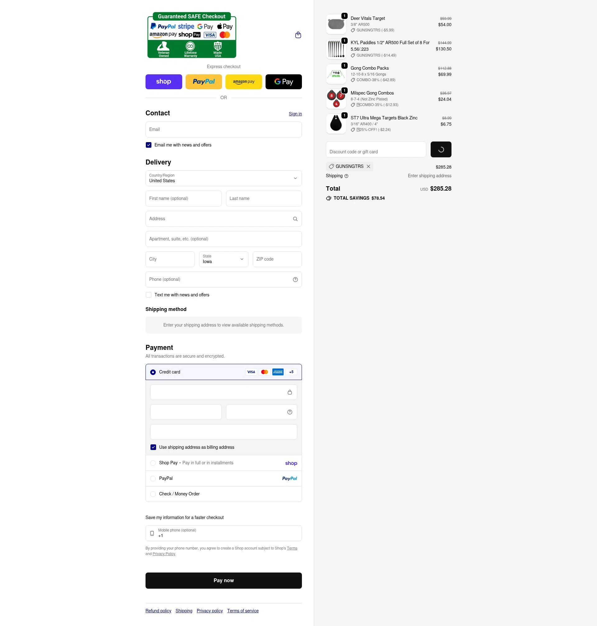 ShootingTargets7.com checkout page showing ShootingTargets7.com discount code box | Screenshot taken by SimplyCodes community member on Feb 20, 2026