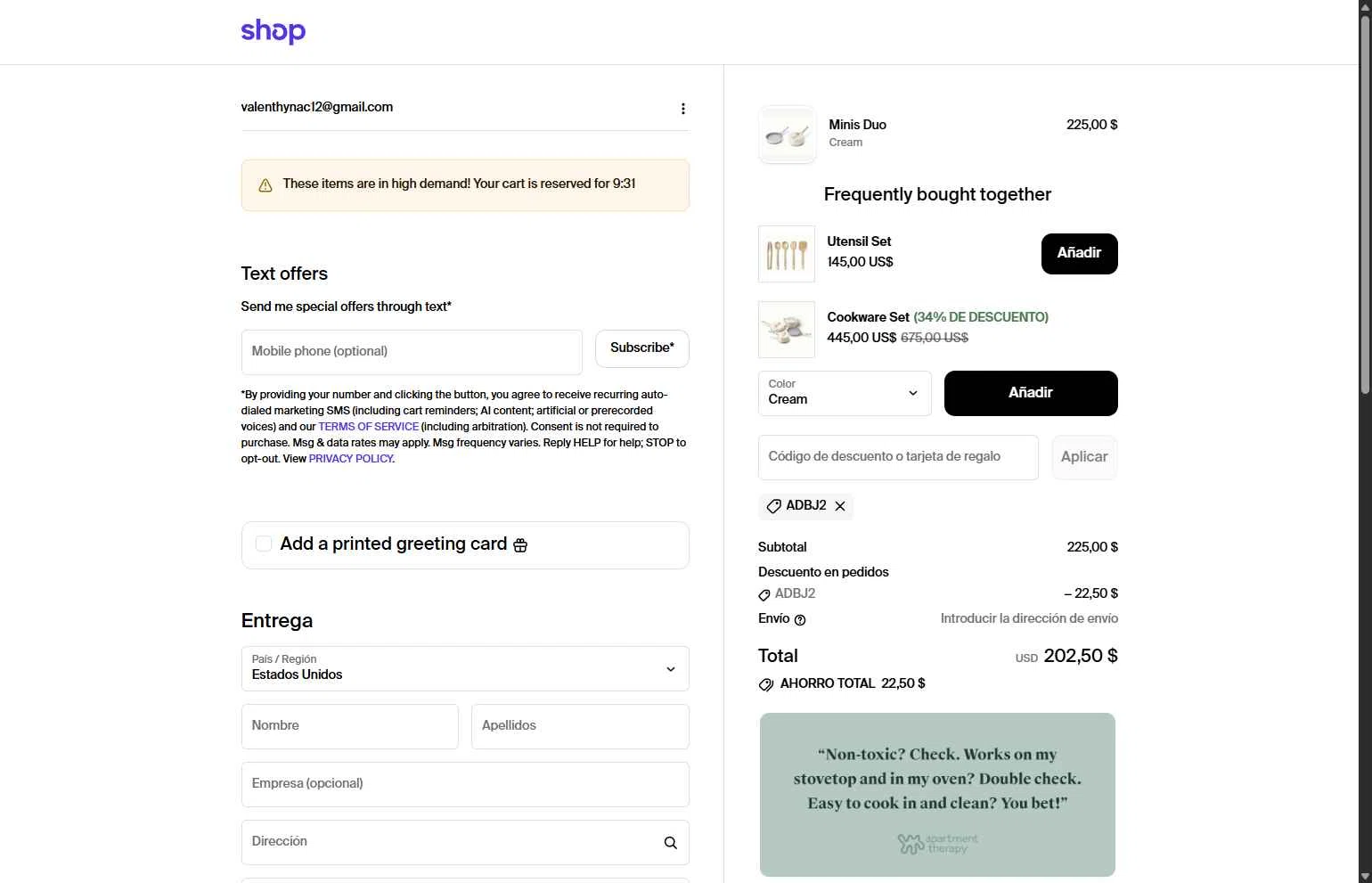 Shop checkout page showing Shop discount code box | Screenshot taken by SimplyCodes community member on Feb 7, 2026