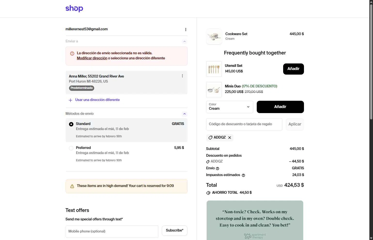 Shop checkout page showing Shop discount code box | Screenshot taken by SimplyCodes community member on Feb 6, 2026