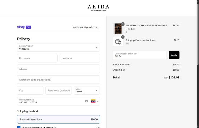 Akira checkout page showing Akira promo code box | Screenshot taken by SimplyCodes community member on Aug 27, 2025