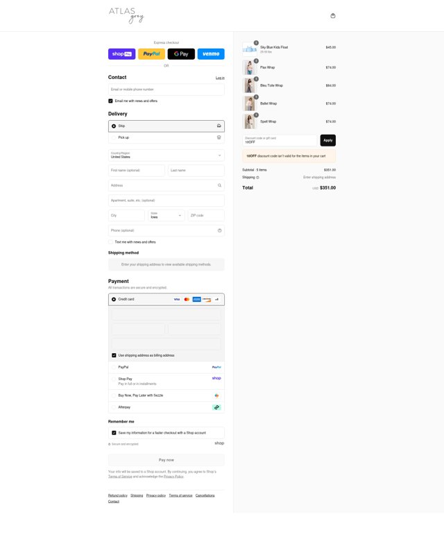 Atlas Grey checkout page showing Atlas Grey discount code box | Screenshot taken by SimplyCodes community member on Aug 17, 2025