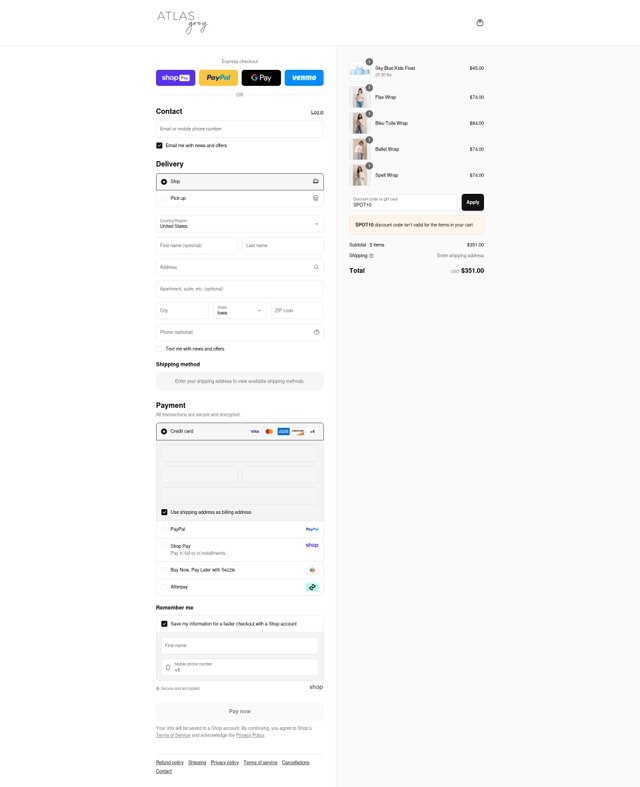 Atlas Grey checkout page showing Atlas Grey discount code box | Screenshot taken by SimplyCodes community member on Aug 22, 2025