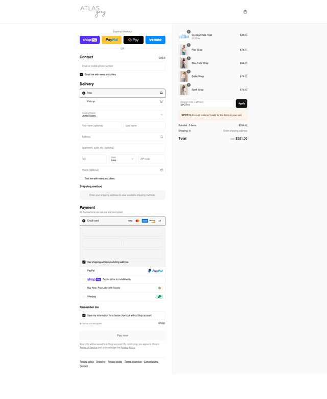 Atlas Grey checkout page showing Atlas Grey discount code box | Screenshot taken by SimplyCodes community member on Aug 9, 2025