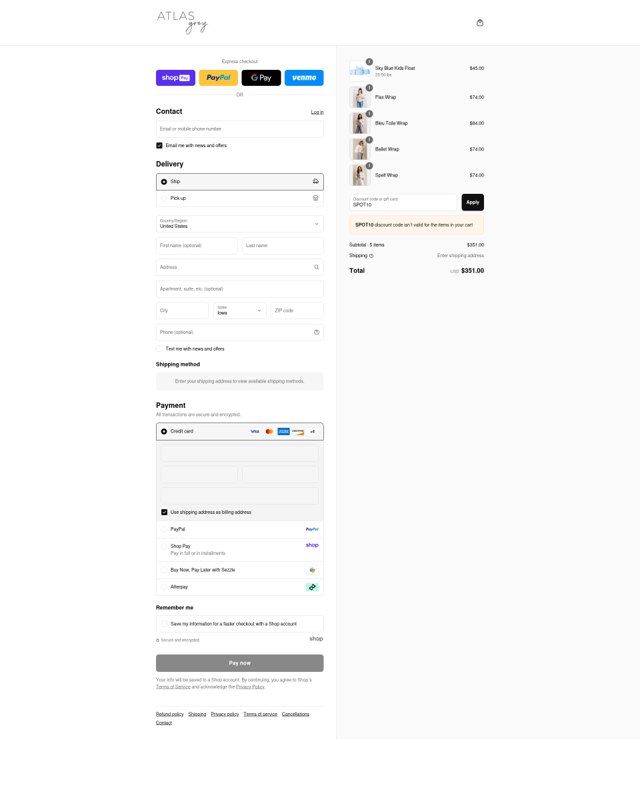 Atlas Grey checkout page showing Atlas Grey discount code box | Screenshot taken by SimplyCodes community member on Aug 17, 2025