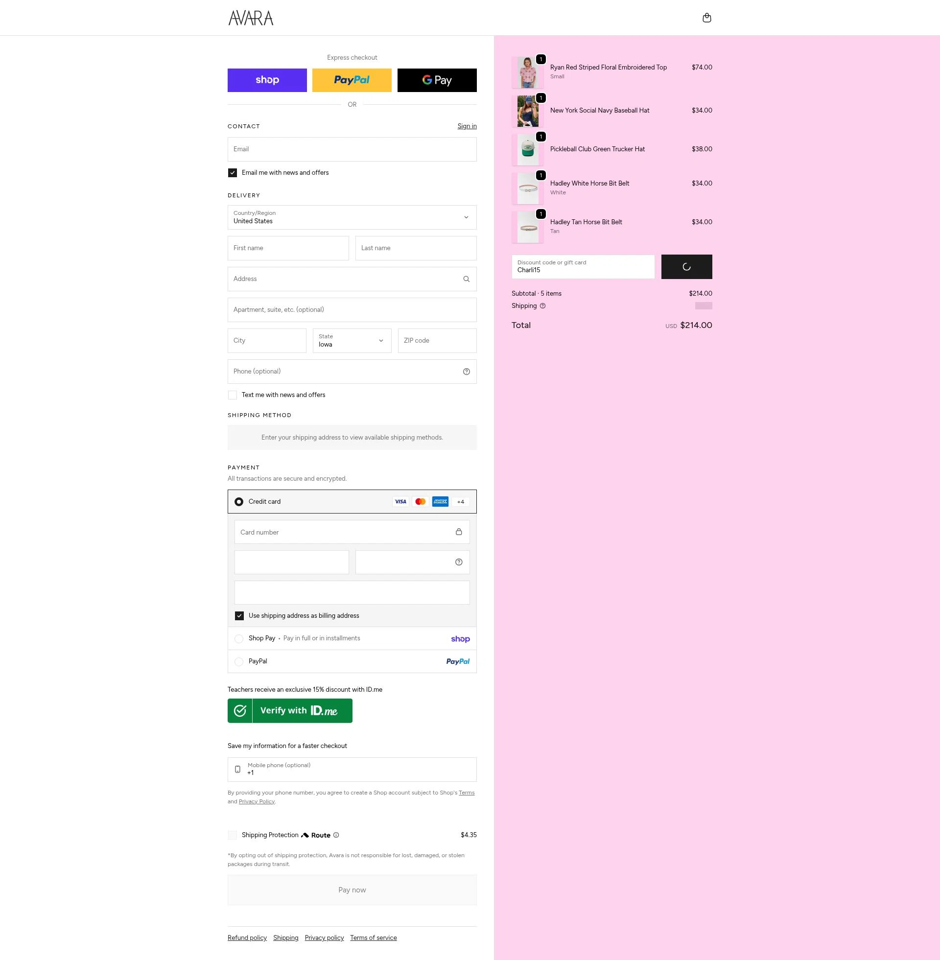 Shop Avara checkout page showing Shop Avara discount code box | Screenshot taken by SimplyCodes community member on Feb 20, 2026