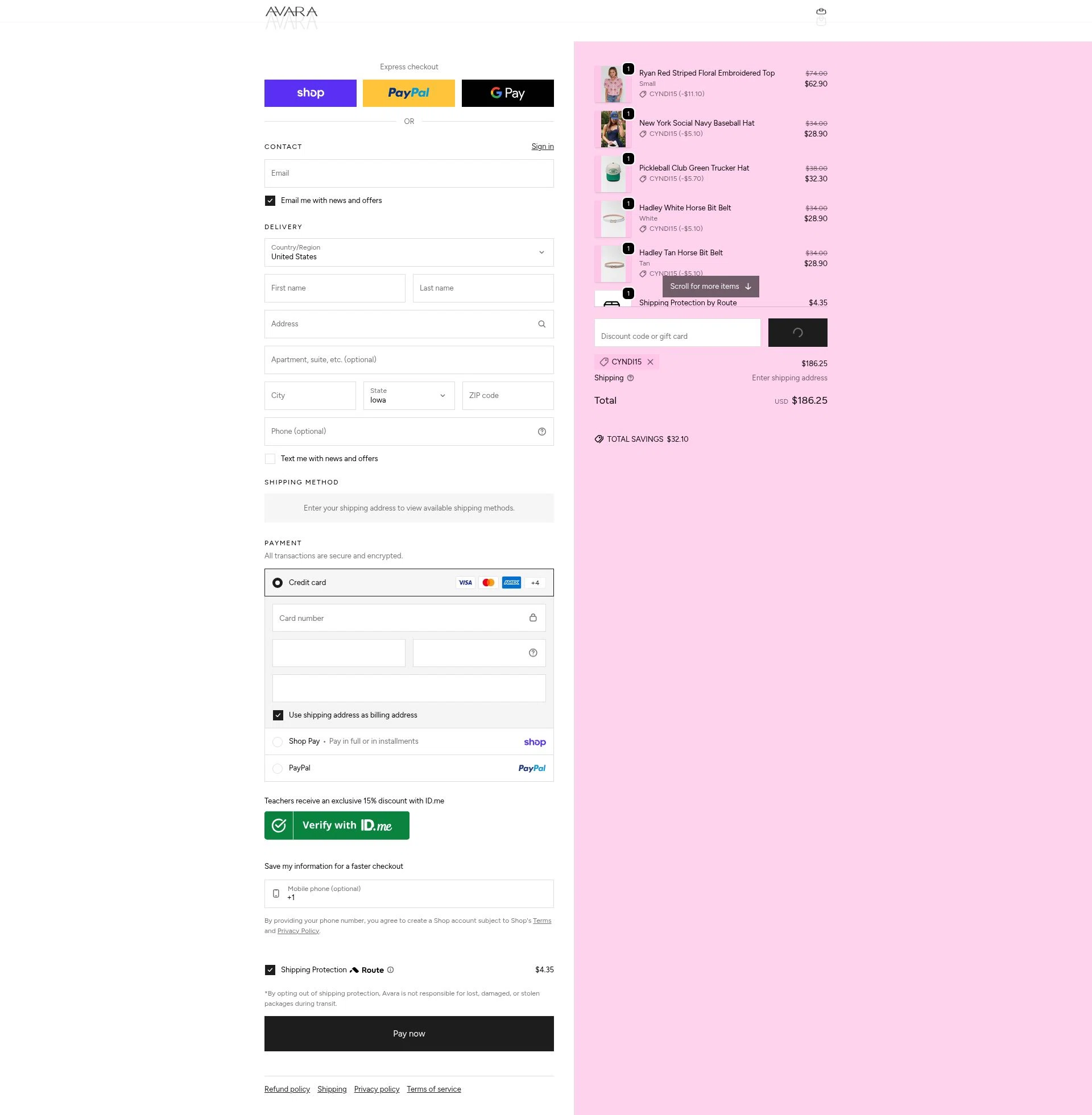 Shop Avara checkout page showing Shop Avara discount code box | Screenshot taken by SimplyCodes community member on Feb 20, 2026