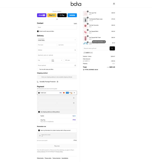 Bala Bangles checkout page showing Bala Bangles discount code box | Screenshot taken by SimplyCodes community member on Aug 28, 2025