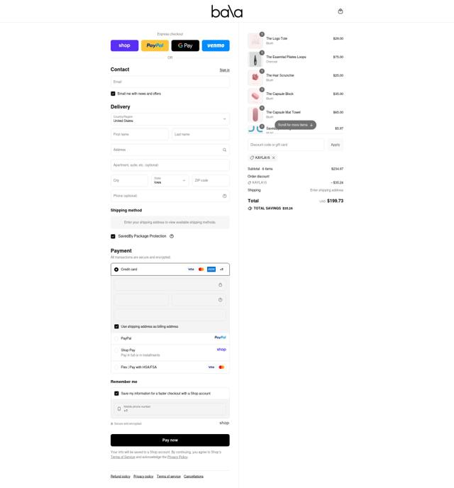Bala Bangles checkout page showing Bala Bangles discount code box | Screenshot taken by SimplyCodes community member on Sep 13, 2025