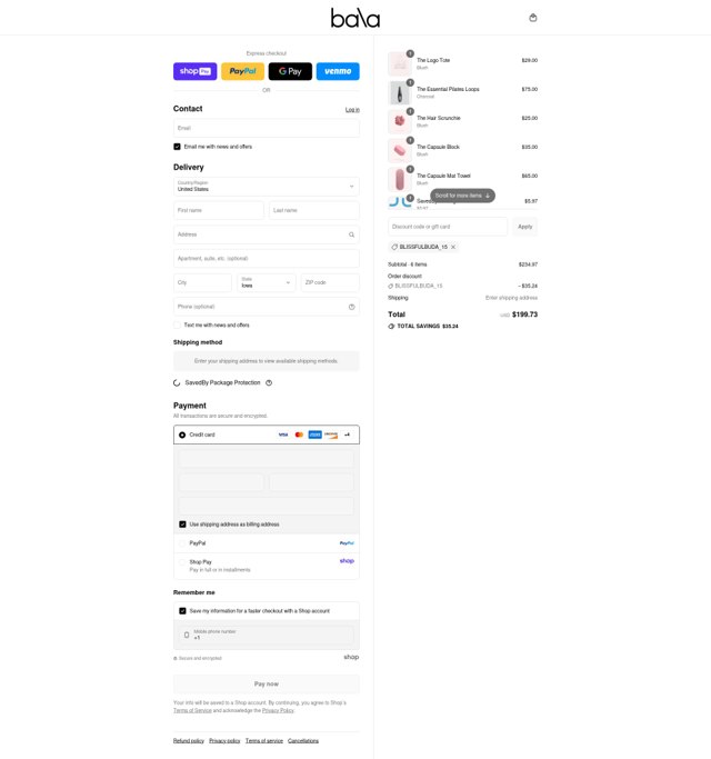 Bala Bangles checkout page showing Bala Bangles discount code box | Screenshot taken by SimplyCodes community member on Aug 28, 2025