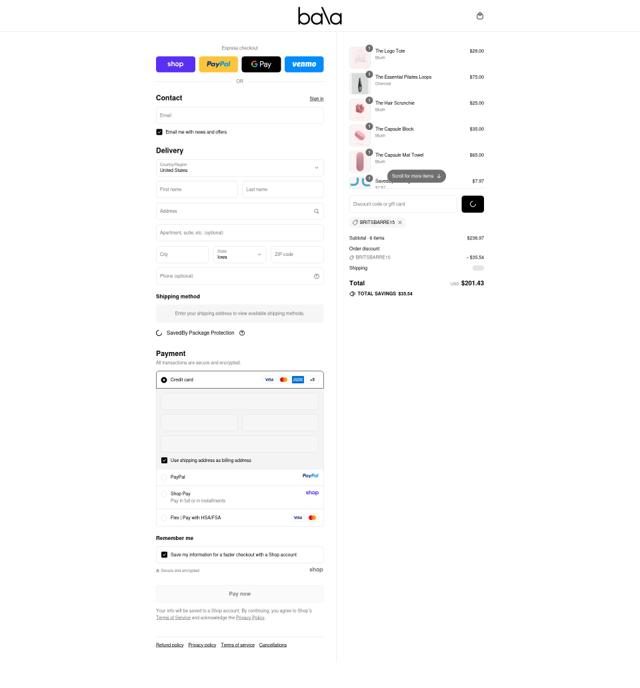 Bala Bangles checkout page showing Bala Bangles discount code box | Screenshot taken by SimplyCodes community member on Sep 13, 2025