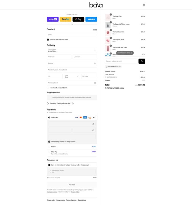 Bala Bangles checkout page showing Bala Bangles discount code box | Screenshot taken by SimplyCodes community member on Aug 28, 2025
