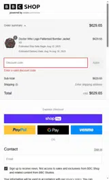 BBC Shop coupon verification screenshot