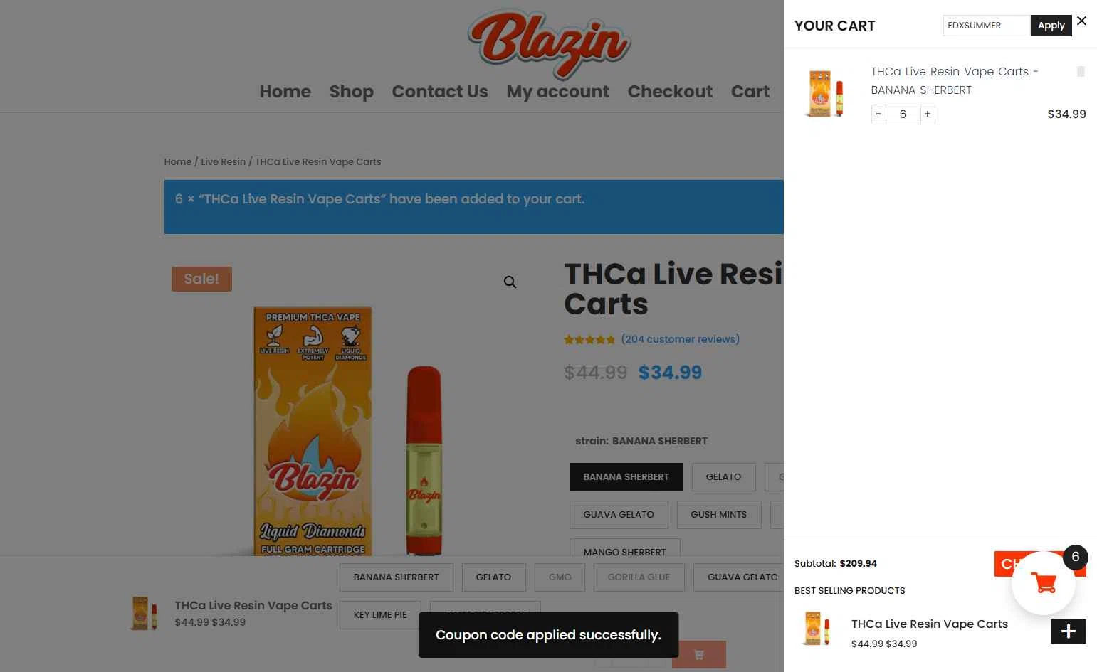 Shop Blazin checkout page showing Shop Blazin coupon code box | Screenshot taken by SimplyCodes community member on Feb 11, 2026
