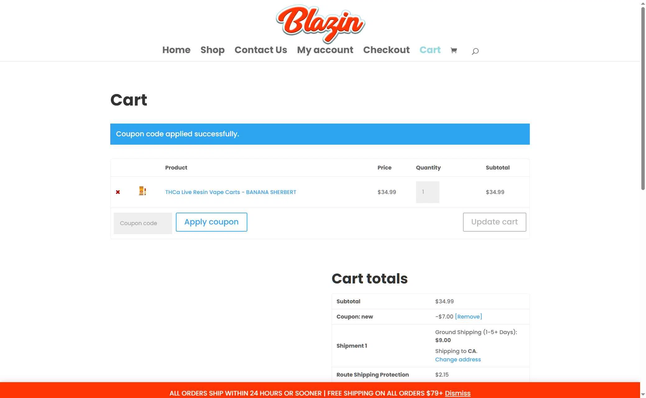 Shop Blazin checkout page showing Shop Blazin coupon code box | Screenshot taken by SimplyCodes community member on Feb 11, 2026