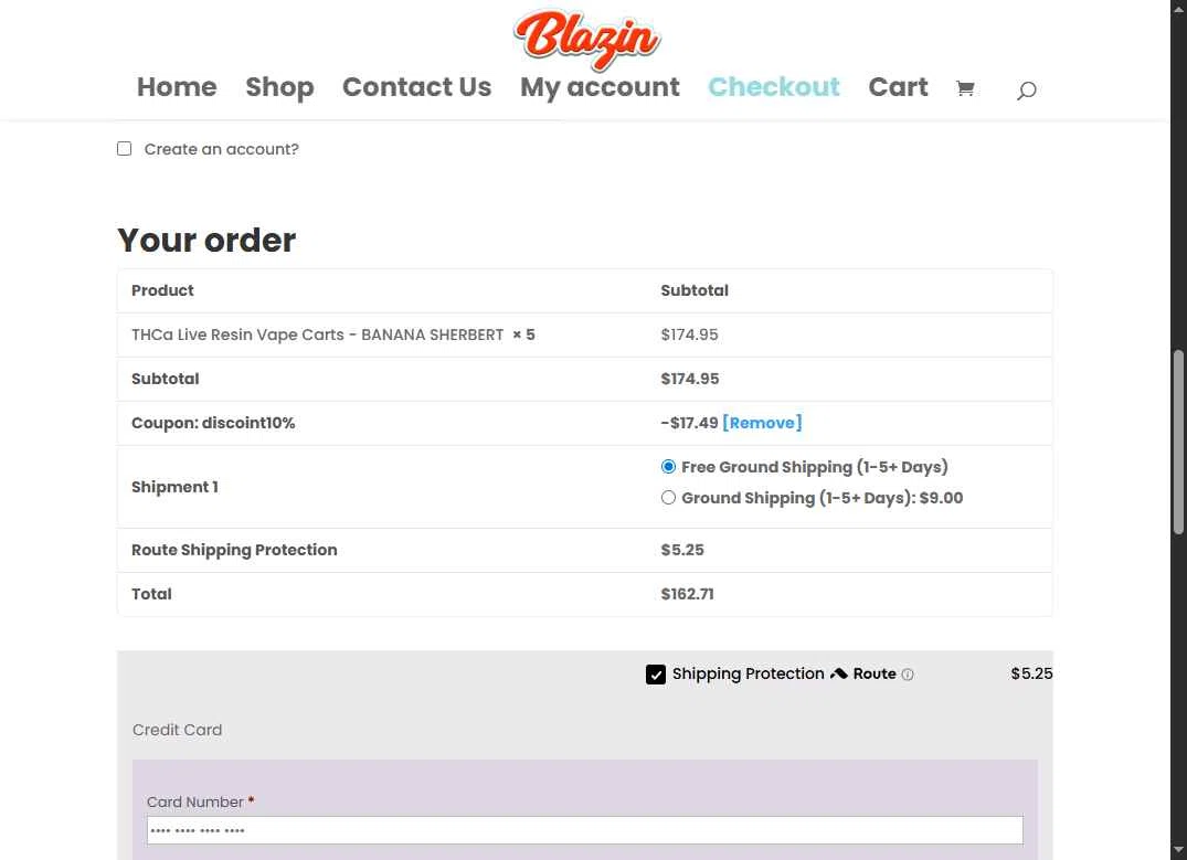 Shop Blazin checkout page showing Shop Blazin coupon code box | Screenshot taken by SimplyCodes community member on Feb 11, 2026