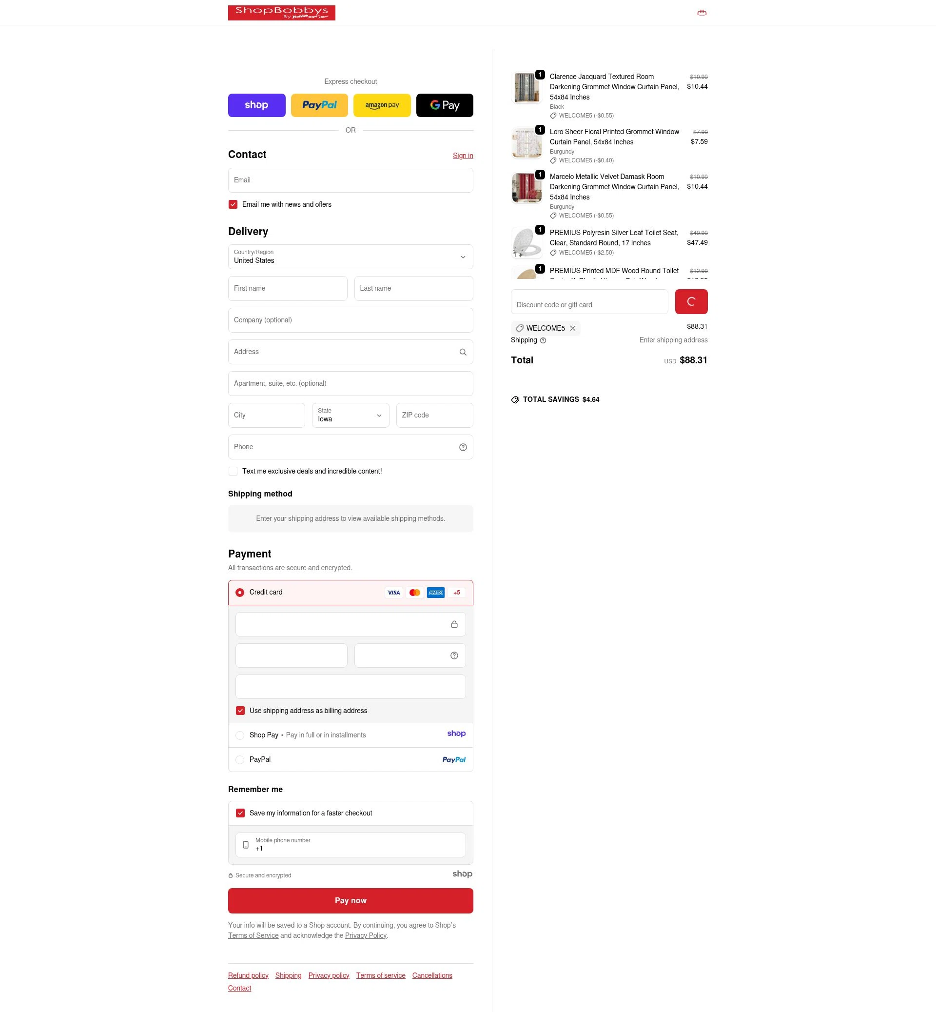 Shop Bobbys checkout page showing Shop Bobbys promo code box | Screenshot taken by SimplyCodes community member on Jan 4, 2026