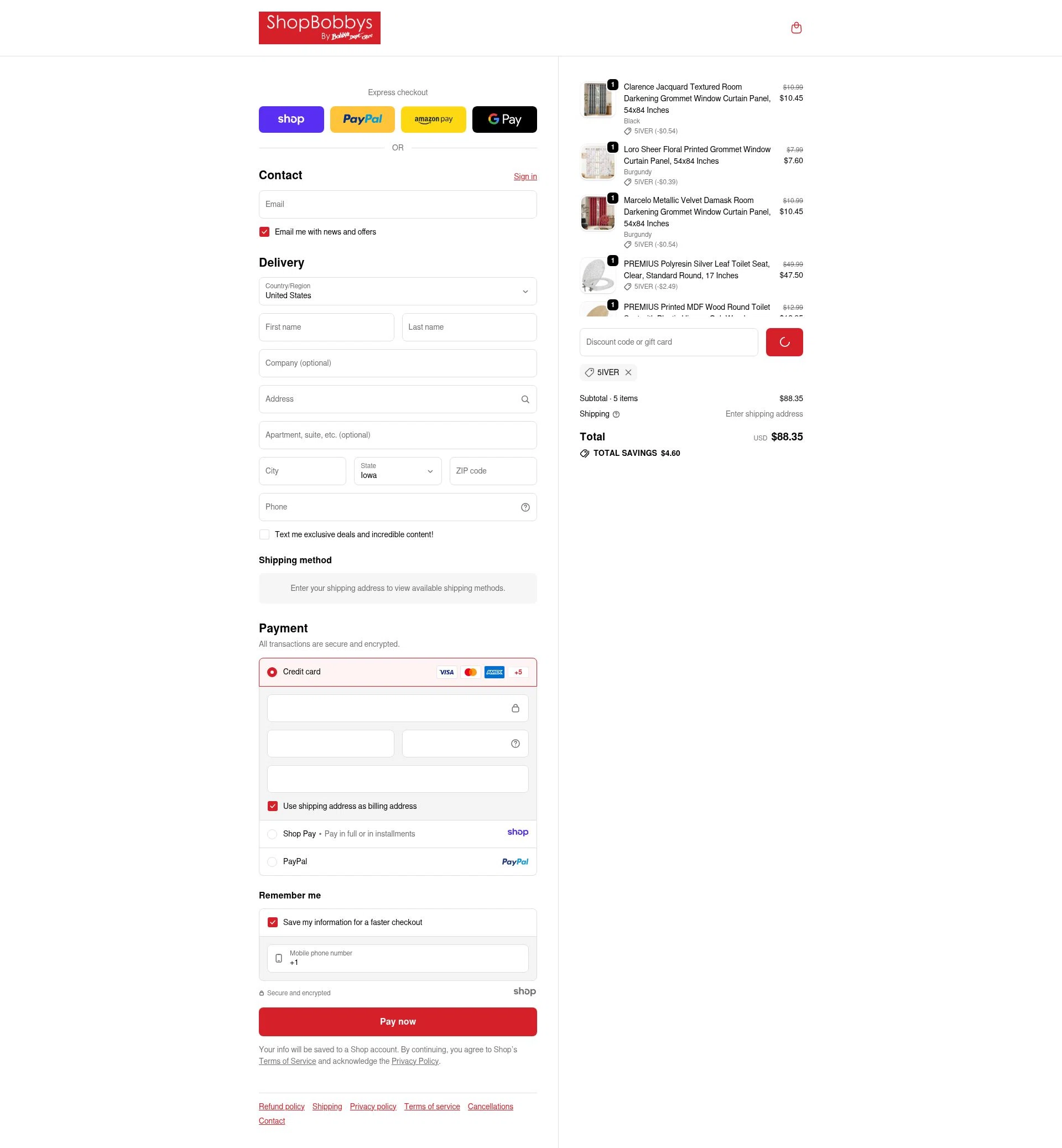 Shop Bobbys checkout page showing Shop Bobbys promo code box | Screenshot taken by SimplyCodes community member on Jan 4, 2026