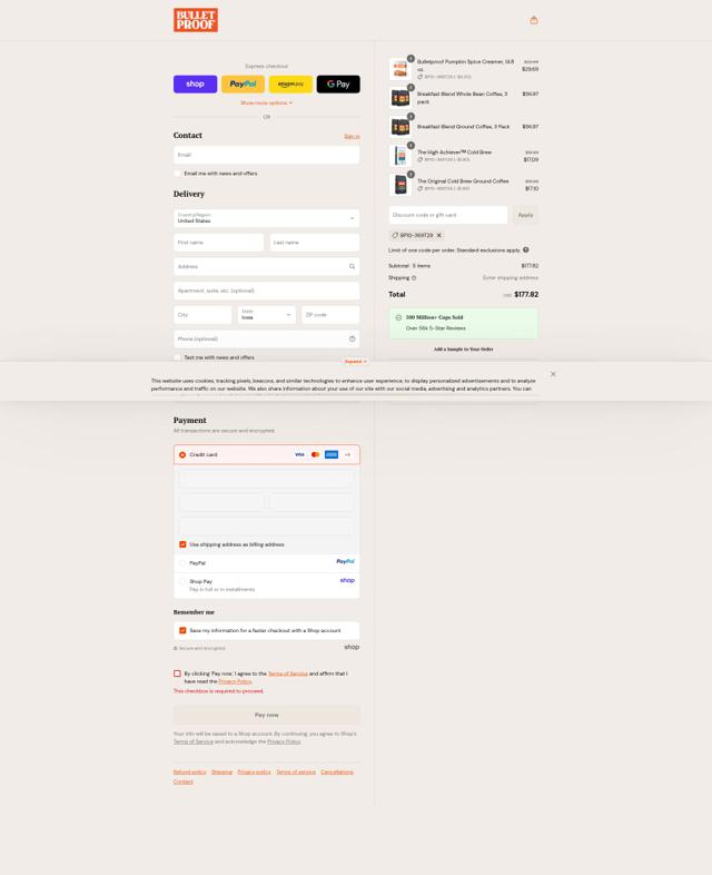 Bulletproof Nutrition checkout page showing Bulletproof Nutrition promo code box | Screenshot taken by SimplyCodes community member on Sep 12, 2025