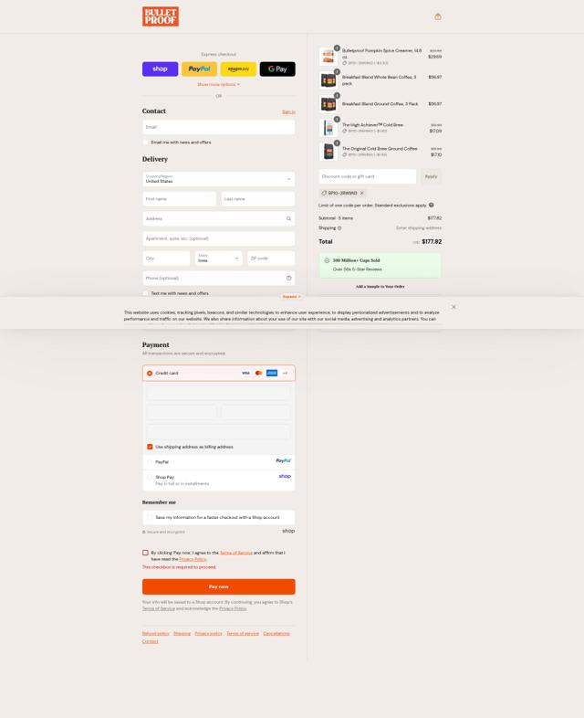 Bulletproof Nutrition checkout page showing Bulletproof Nutrition promo code box | Screenshot taken by SimplyCodes community member on Sep 12, 2025