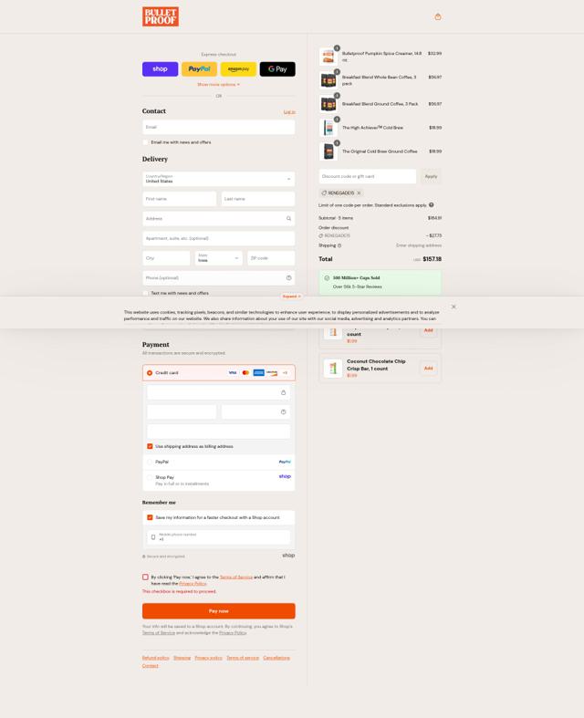 Bulletproof Nutrition checkout page showing Bulletproof Nutrition promo code box | Screenshot taken by SimplyCodes community member on Sep 8, 2025
